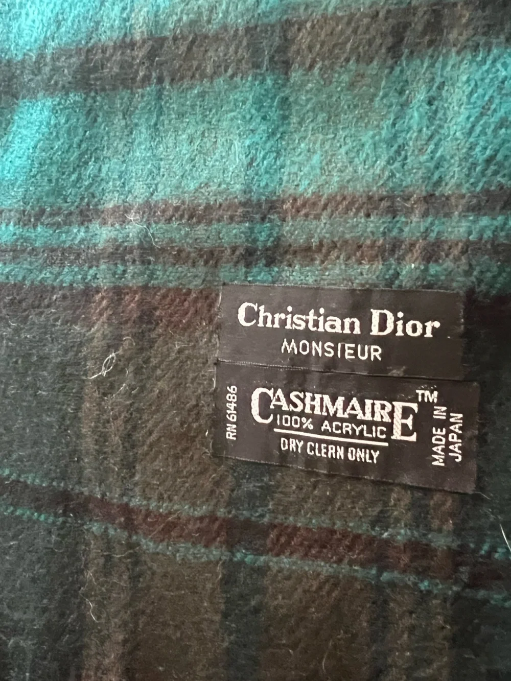 Christian Dior Monsiur Plaid Scarf in Green and Black Cashmaire